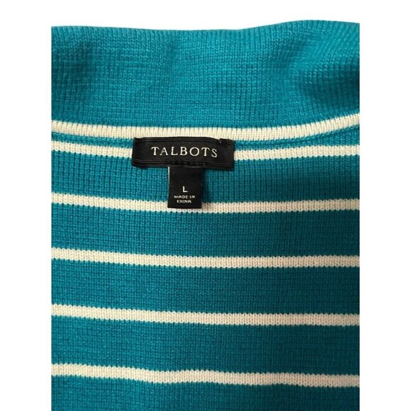 Talbots Cardigan Knit Sweater Jacket Blazer Sz Large Aqua Classic Preppy Office - Picture 11 of 15